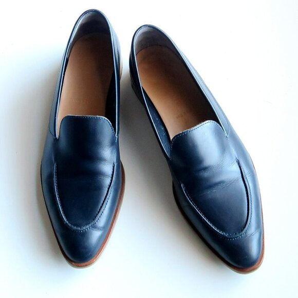 Everlane Almond Toe Low Block Heel Italian Leather Modern Loafers Slip-on Shoes - Picture 1 of 16